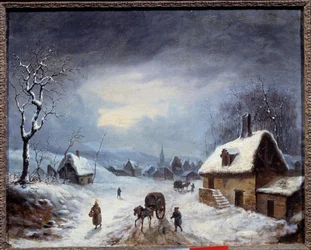 Winter landscape. A carriage on a snow-covered road