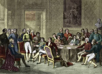 The Congress of Vienna in 1815: Alexander I, Czar; H.R. Stewart, Castlereagh; Francois I, Emperor of Austria; Frederic William III, King of Prussia; Karl August, Prince of Hardenbergh; Wilhelm von Humboldt