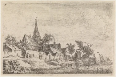 Village with a Church with a Pointed Tower on the Seashore (No. 4 from a Series of 12 Prints)