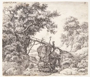 Shepherd on a sloping wooden bridge