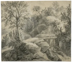 Rocky Landscape with a Bridge Crossing a Stream