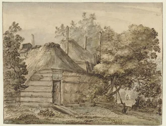 Farmhouse and a Haystack Among Trees