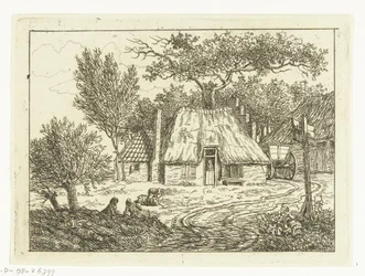 Cart Standing Next to Farmhouse with Stepped Gable