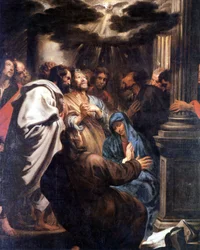Pentecost: the Holy Ghost descends upon Mary and the apostles