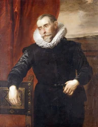 Portrait of Frans Snyders, half-length, in black costume, leaning on a chair, a landscape beyond