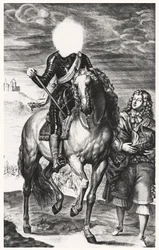 Headless equestrian portrait originally of Louis of France, engraved by Pierre Lombard (1612-80)