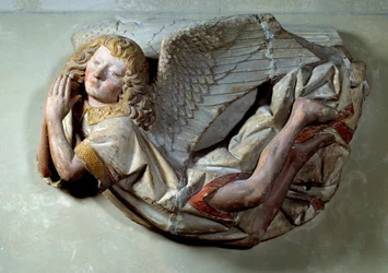 Flying Angel Relief in Polychrome Limestone (1490)