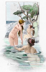 Odyssey of Homer: Nausicaa and Her Handmaidens Washing Clothes in the River, Illustration by Antoine Calbet
