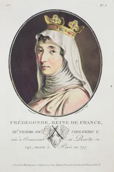 Fredegonde, Queen of the Franks, from Portraits des Grands Hommes, femmes illustres, et sujets memorables de France, grave et imprimes en couleurs, published by Pierre Blin, 1786-92, Paris (coloured)
