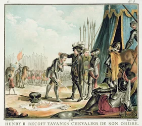 Henri II Receives Jean de Tavanes as a Knight into his Order, engraved by Roger, 1788