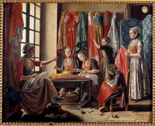 A sewing workshop in Arles in 1760. Painting by Antoine Raspal (1738-1811), 1760. Arles, Musée Réattu.