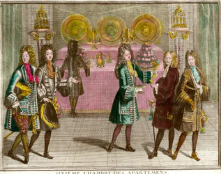 Buffet Stands for Snacks in the Sixth Bedroom of the Apartments of the Family of Louis XIV During the Evenings of Apartment in Versailles Around 1696 (Engraving by Antoine Trouvain)