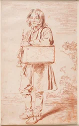 Young Savoyard. Full Figure Facing Left, Standing, with a Box Containing a Marmot Over One Shoulder, Holding a Flute in His Hands