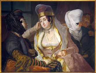 Levantine ladies in town hair. Painting by Antoine de Favray (1706-1791)
