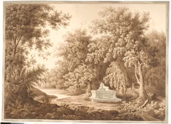 Park with a grave monument