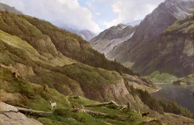 Mountain Landscape with Grazing Goats