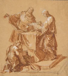 A High-Priest, the Prophetess Anna and a Kneeling Boy around a Table, 1745