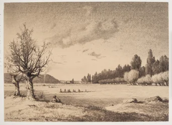 Open Landscape with a Wood in the Distance. Burgundy