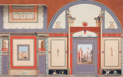 Wall painting from a Roman house on the grounds of the Villa Negroni in Rome, Mars (?), Venus and Cupid. 1793