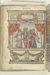 Scene Depicting the Personifications of Glory, Majesty, Generosity, Magnificence, and Modesty Holding a Crown Together, 1578