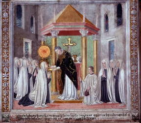 Life of St. Francesca Romana: When the saint was receiving Communion, a shining orb appeared above her
