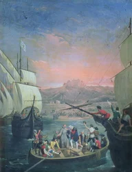 Departure of the Santa Maria, the Pinta and the Nina from Palos in 1492