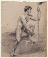 Study of Male Nude Seated on Podium