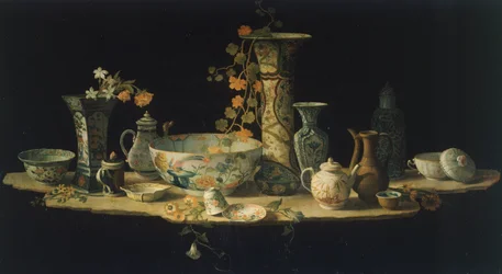 Preparatory Painting for a Hard Stone Table Top with Porcelain Vases