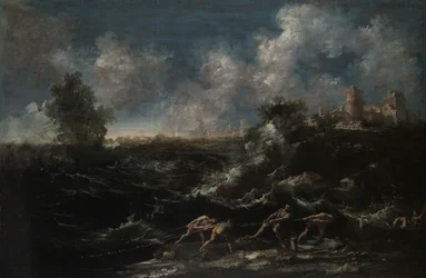 Seascape with Fisherman Pulling Out Nets