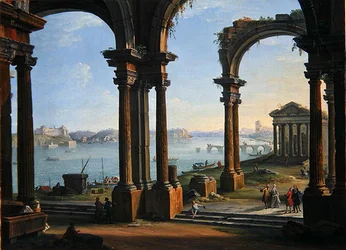 Harbour Scene Through Ruined Arches
