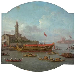 View of the Bucintoro anchored in front of San Nicolo al Lido, Venice, for the ceremony of the Sposalizio del Mare