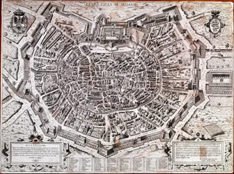 City map of Milan edited by Antonio Lafreri in 1573