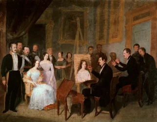 Dodge in her studio painting the portrait of Queen Isabella II of Spain