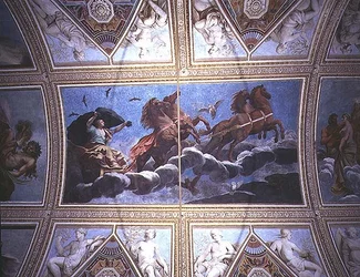 The Personification of Night riding across the sky in a chariot