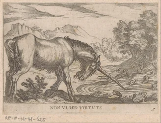A Unicorn Chasing Lizards from a Pond