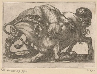 A Lioness Attacking a Horse