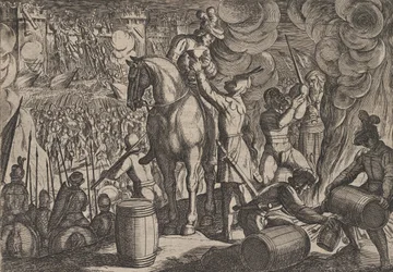 Attack on the Roman Fortress at Night, from The War of the Romans Against the Ba...