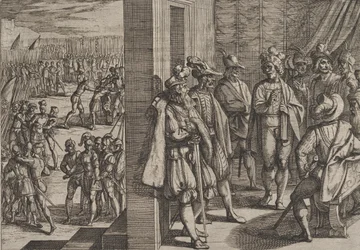 Plate 18: Secret Meeting of Civilis with Other Leaders from Trier, from The War of the Romans Against the Batavians, 1611.