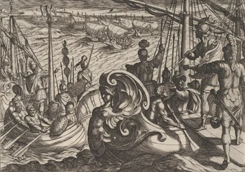 Plate 33: Dutch and Roman Flotillas on the Rhine, from The War of the Romans Against the Batavians, 1611