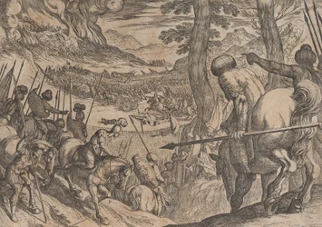 Plate 8: Alexander Encircling the Enemy Troops with Fire, from The Deeds of Alexander the ...