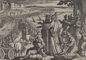 Plate 8: Women and Children Observe Civilis Battling the Romans, from The War of the Romans, 1611