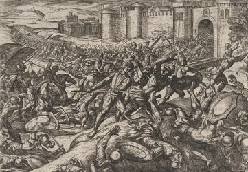 Plate 9: The Romans Defeated by the Dutch Troops at Bonna, from The War of the Romans