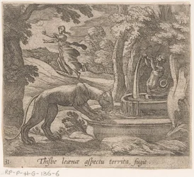 Thisbe Flees from the Lioness at the Spring (Metamorphoses of Ovid, series title)