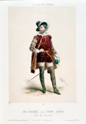 Singer Jean-Baptiste Faure performing Don Giovanni in the opera of the same name by Wolfgang Amadeus Mozart during a performance at the Opera Theatre in Paris