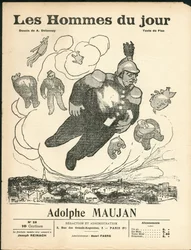 Cover of “Les Hommes du jour”, ca. 1905 - Illustration by Aristide Delannoy (1874-1911): Balloons de baudruche - Clemenceau George, Jaures Jean, Fallieres Armand (1841-1931), Maujan Adolphe (1853-1914)