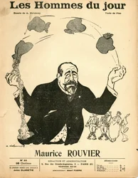 Cover of “Les Hommes du jour”, circa 1906 - Illustration by Aristide Delannoy (1874-1911): Silver - Rouvier Maurice (1842-1911) - Juggling