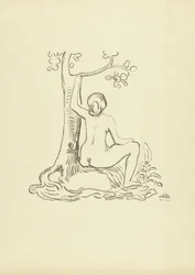 Nude Woman Sitting by Tree (Study)