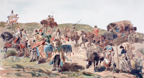 A Wagon Travelling with Escort in the 15th Century, 1886