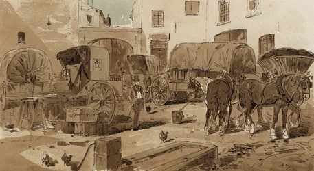 Royal Dutch Mail coach, cabriolet, wine wagon and coal wagon, 19th Century