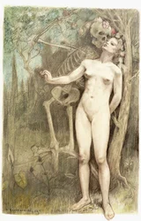 Female nude with Death as a skeleton
